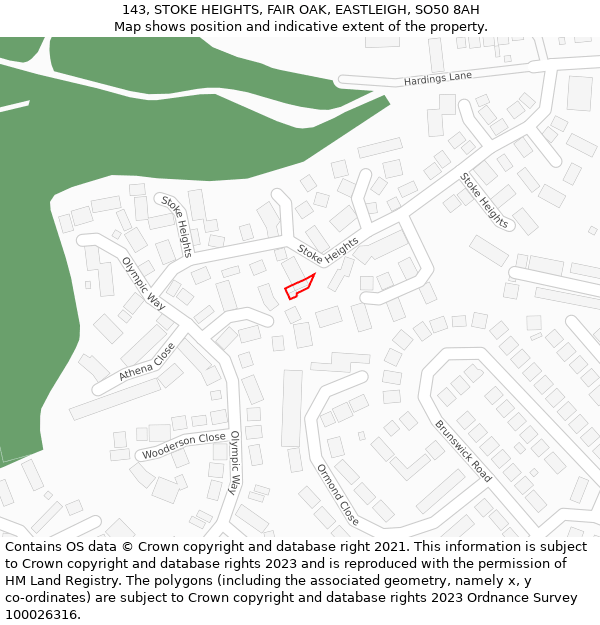 143, STOKE HEIGHTS, FAIR OAK, EASTLEIGH, SO50 8AH: Location map and indicative extent of plot