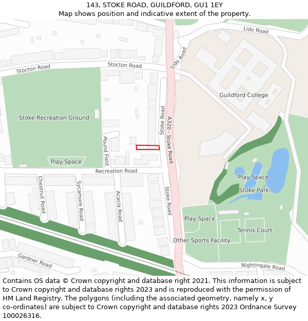 143, STOKE ROAD, GUILDFORD, GU1 1EY: Location map and indicative extent of plot