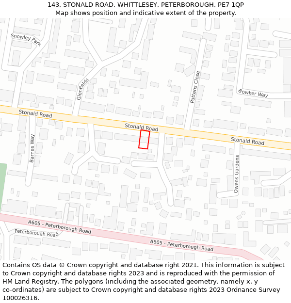 143, STONALD ROAD, WHITTLESEY, PETERBOROUGH, PE7 1QP: Location map and indicative extent of plot