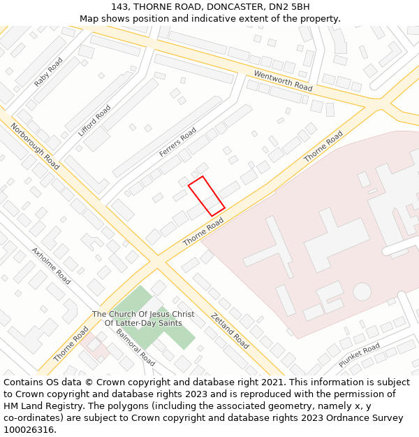 143, THORNE ROAD, DONCASTER, DN2 5BH: Location map and indicative extent of plot