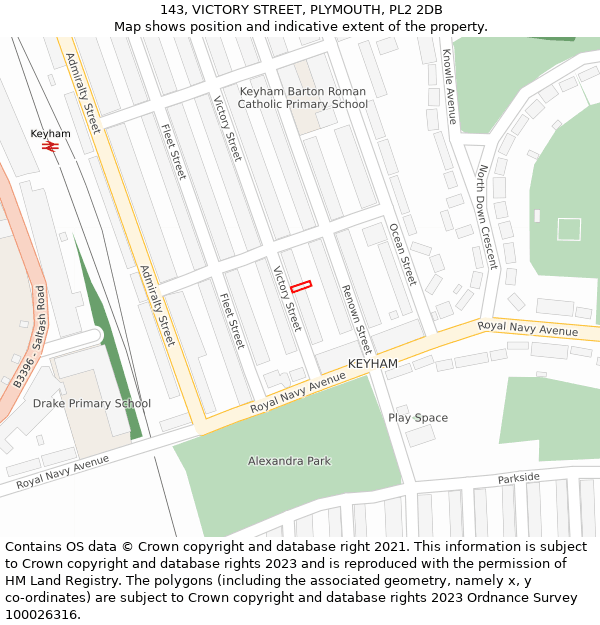 143, VICTORY STREET, PLYMOUTH, PL2 2DB: Location map and indicative extent of plot