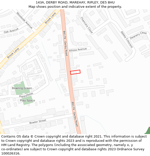 143A, DERBY ROAD, MAREHAY, RIPLEY, DE5 8HU: Location map and indicative extent of plot