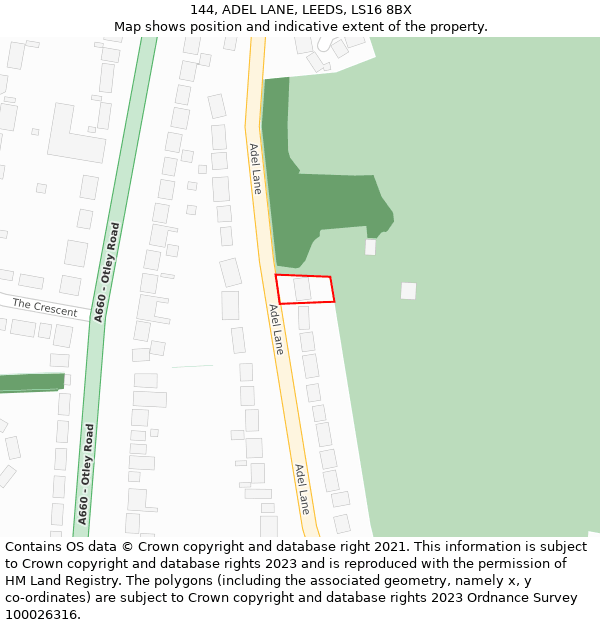 144, ADEL LANE, LEEDS, LS16 8BX: Location map and indicative extent of plot