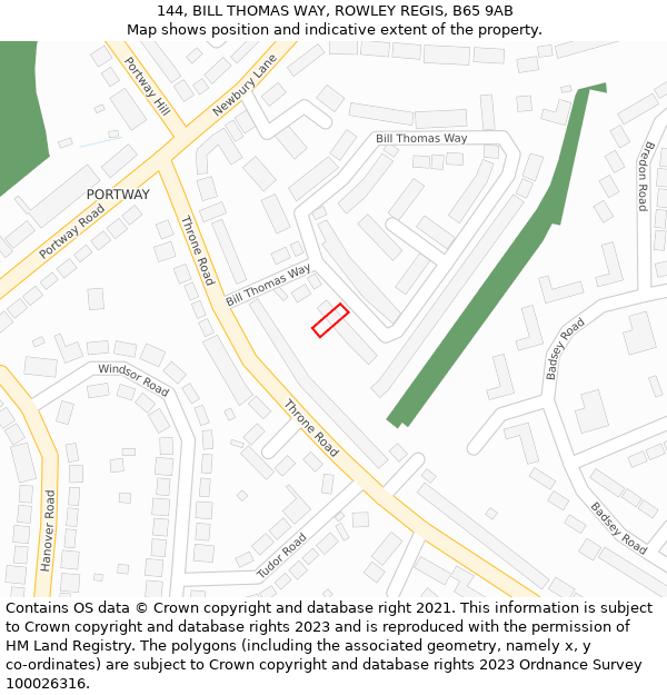 144, BILL THOMAS WAY, ROWLEY REGIS, B65 9AB: Location map and indicative extent of plot