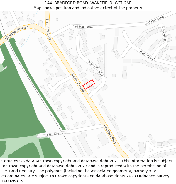 144, BRADFORD ROAD, WAKEFIELD, WF1 2AP: Location map and indicative extent of plot