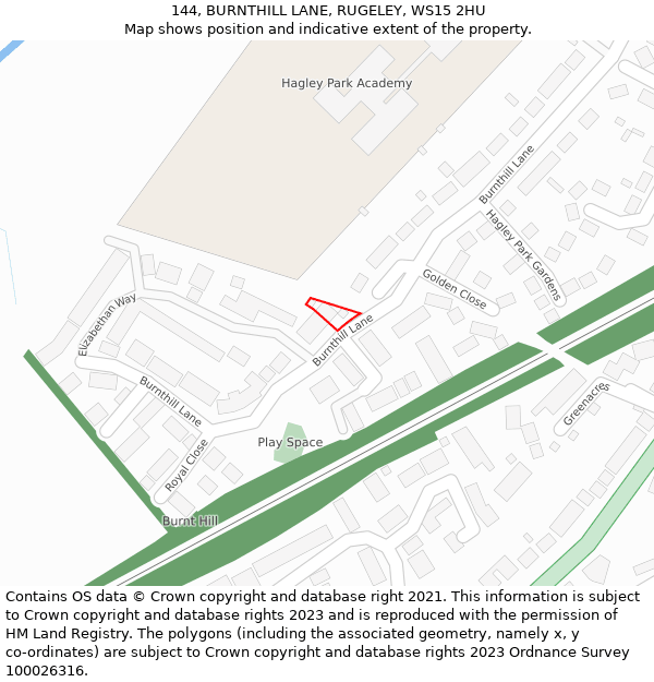144, BURNTHILL LANE, RUGELEY, WS15 2HU: Location map and indicative extent of plot