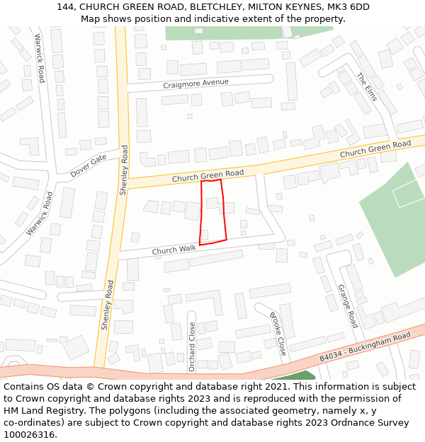 144, CHURCH GREEN ROAD, BLETCHLEY, MILTON KEYNES, MK3 6DD: Location map and indicative extent of plot