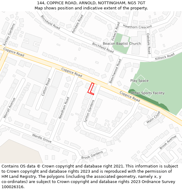 144, COPPICE ROAD, ARNOLD, NOTTINGHAM, NG5 7GT: Location map and indicative extent of plot