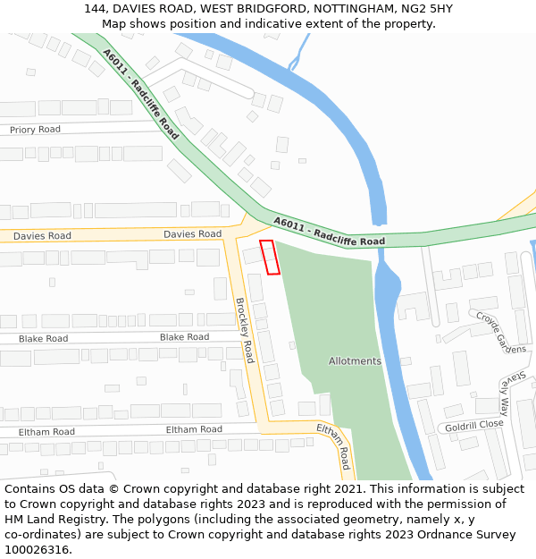 144, DAVIES ROAD, WEST BRIDGFORD, NOTTINGHAM, NG2 5HY: Location map and indicative extent of plot