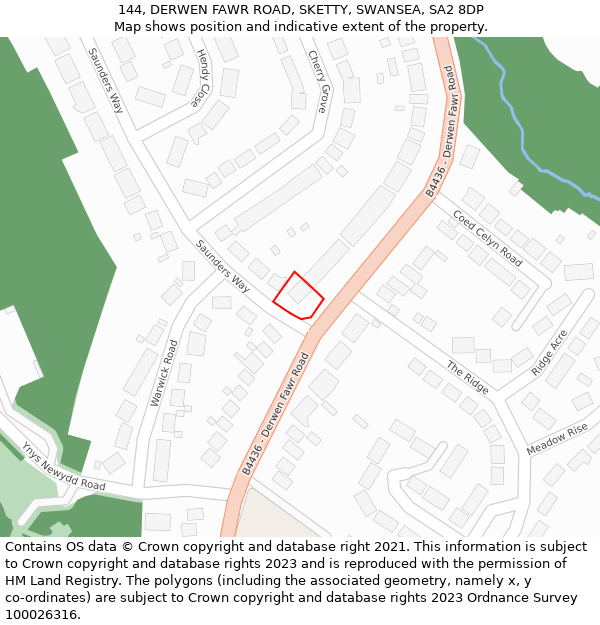 144, DERWEN FAWR ROAD, SKETTY, SWANSEA, SA2 8DP: Location map and indicative extent of plot