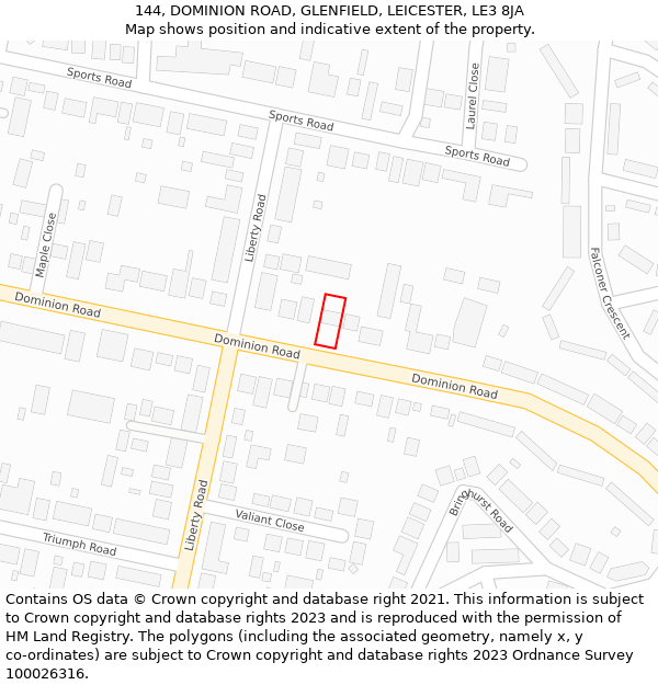 144, DOMINION ROAD, GLENFIELD, LEICESTER, LE3 8JA: Location map and indicative extent of plot