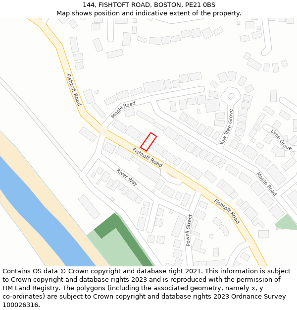 144, FISHTOFT ROAD, BOSTON, PE21 0BS: Location map and indicative extent of plot