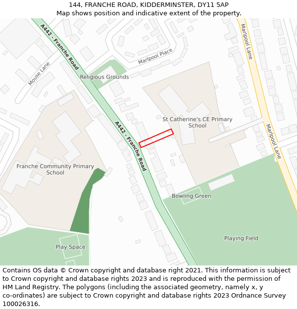 144, FRANCHE ROAD, KIDDERMINSTER, DY11 5AP: Location map and indicative extent of plot