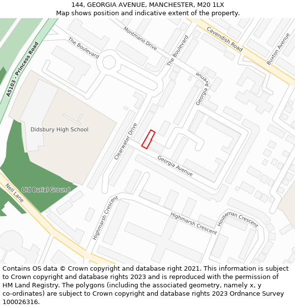 144, GEORGIA AVENUE, MANCHESTER, M20 1LX: Location map and indicative extent of plot