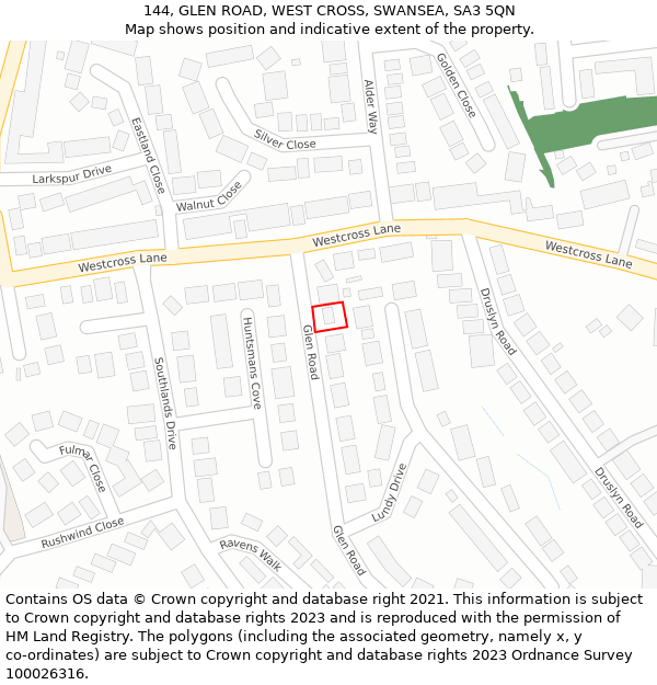 144, GLEN ROAD, WEST CROSS, SWANSEA, SA3 5QN: Location map and indicative extent of plot