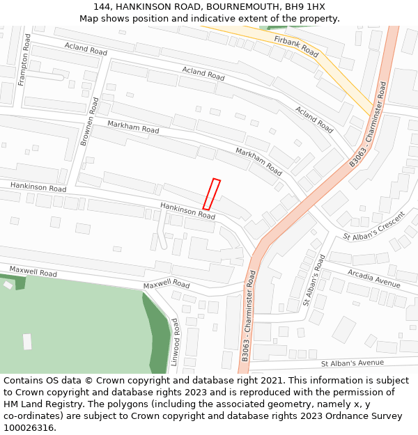 144, HANKINSON ROAD, BOURNEMOUTH, BH9 1HX: Location map and indicative extent of plot