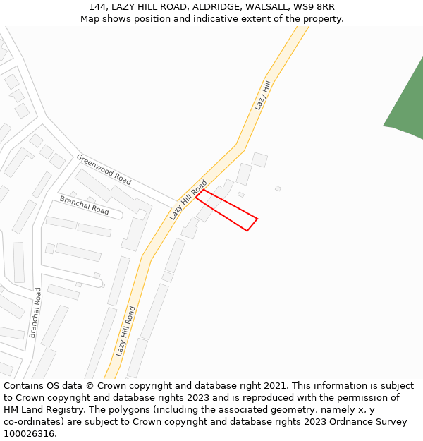 144, LAZY HILL ROAD, ALDRIDGE, WALSALL, WS9 8RR: Location map and indicative extent of plot