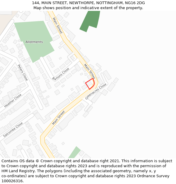 144, MAIN STREET, NEWTHORPE, NOTTINGHAM, NG16 2DG: Location map and indicative extent of plot