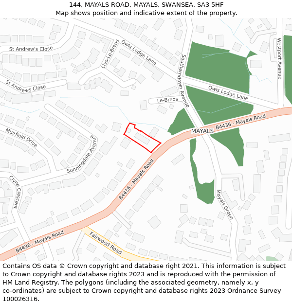 144, MAYALS ROAD, MAYALS, SWANSEA, SA3 5HF: Location map and indicative extent of plot