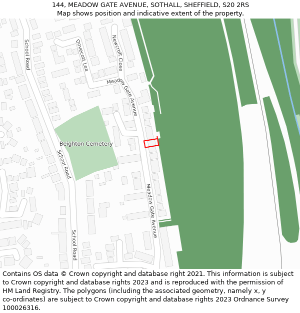 144, MEADOW GATE AVENUE, SOTHALL, SHEFFIELD, S20 2RS: Location map and indicative extent of plot