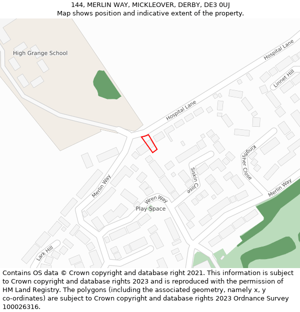 144, MERLIN WAY, MICKLEOVER, DERBY, DE3 0UJ: Location map and indicative extent of plot