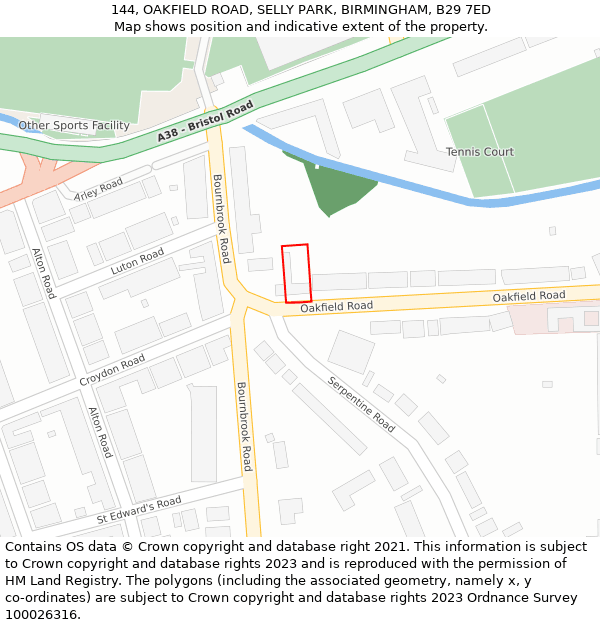 144, OAKFIELD ROAD, SELLY PARK, BIRMINGHAM, B29 7ED: Location map and indicative extent of plot