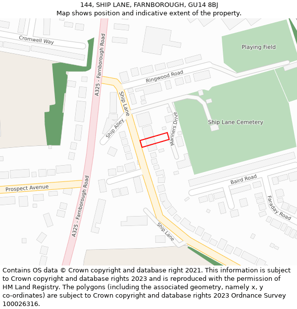 144, SHIP LANE, FARNBOROUGH, GU14 8BJ: Location map and indicative extent of plot