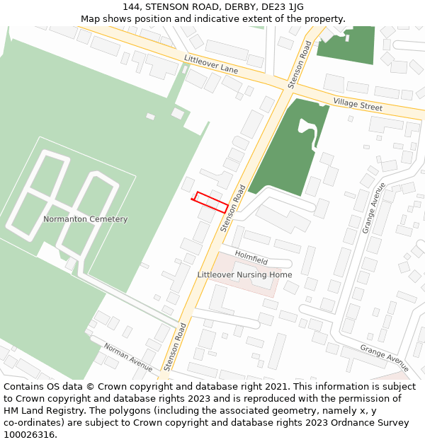 144, STENSON ROAD, DERBY, DE23 1JG: Location map and indicative extent of plot