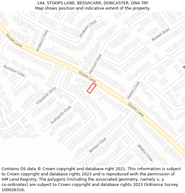 144, STOOPS LANE, BESSACARR, DONCASTER, DN4 7RF: Location map and indicative extent of plot