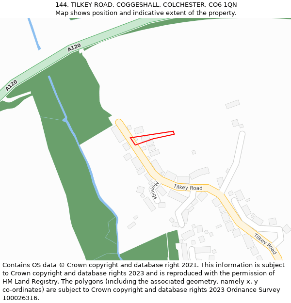 144, TILKEY ROAD, COGGESHALL, COLCHESTER, CO6 1QN: Location map and indicative extent of plot