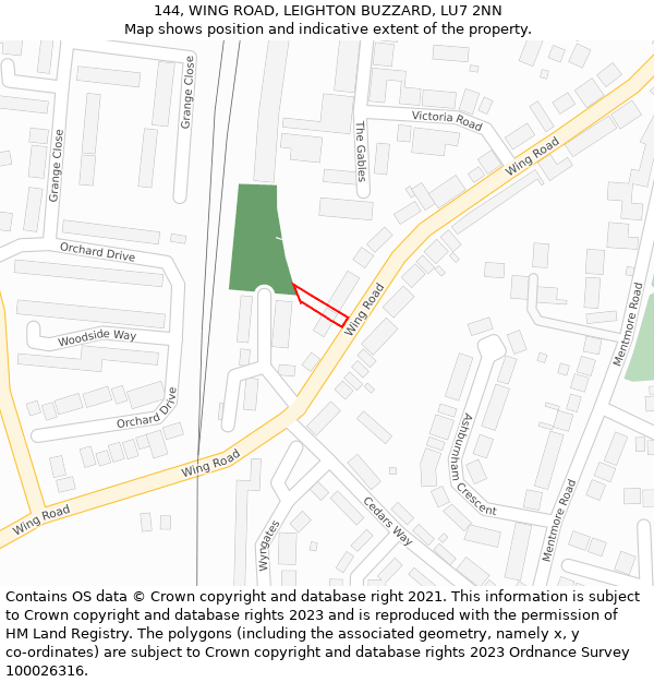 144, WING ROAD, LEIGHTON BUZZARD, LU7 2NN: Location map and indicative extent of plot