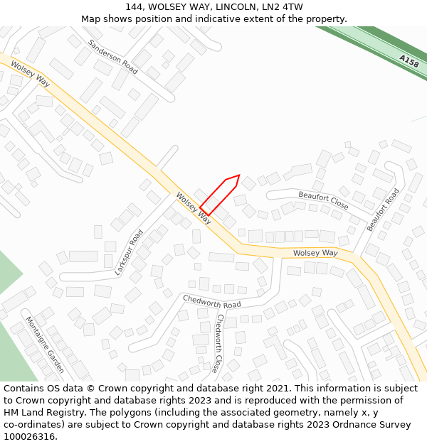 144, WOLSEY WAY, LINCOLN, LN2 4TW: Location map and indicative extent of plot