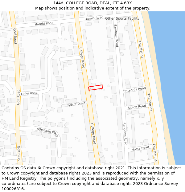 144A, COLLEGE ROAD, DEAL, CT14 6BX: Location map and indicative extent of plot