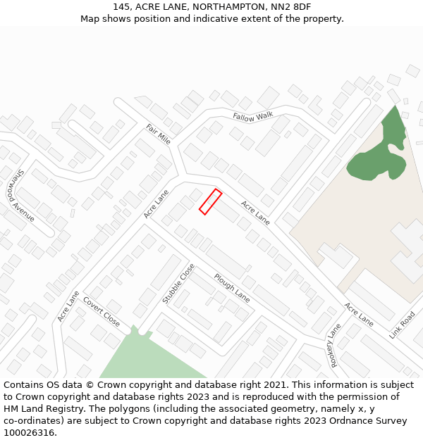 145, ACRE LANE, NORTHAMPTON, NN2 8DF: Location map and indicative extent of plot