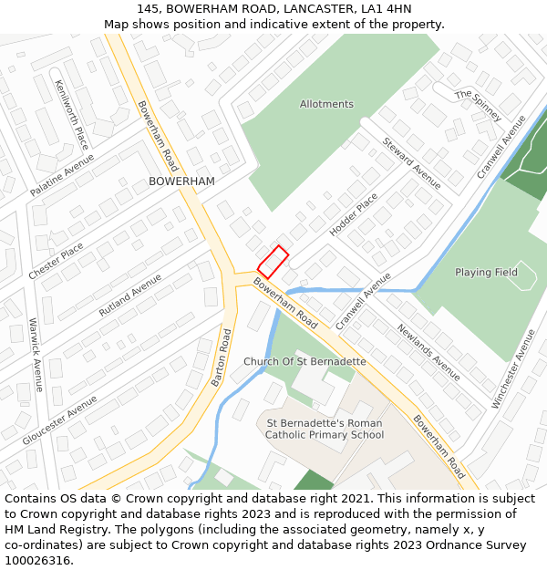 145, BOWERHAM ROAD, LANCASTER, LA1 4HN: Location map and indicative extent of plot