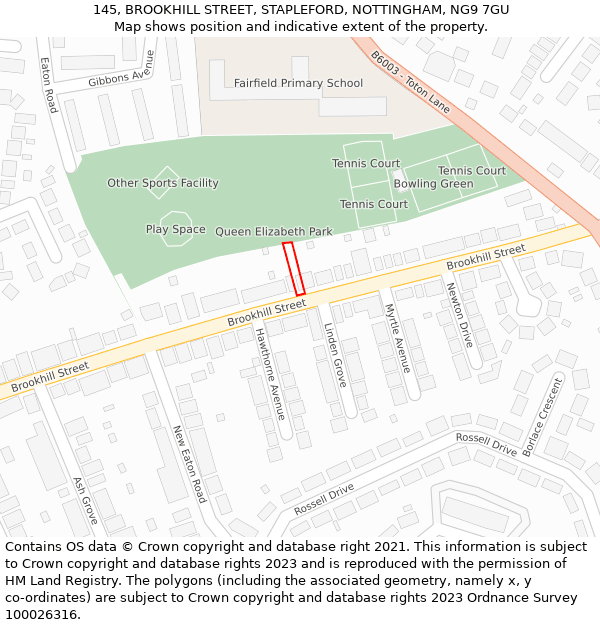 145, BROOKHILL STREET, STAPLEFORD, NOTTINGHAM, NG9 7GU: Location map and indicative extent of plot