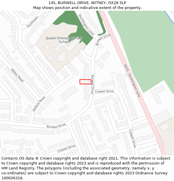 145, BURWELL DRIVE, WITNEY, OX28 5LP: Location map and indicative extent of plot