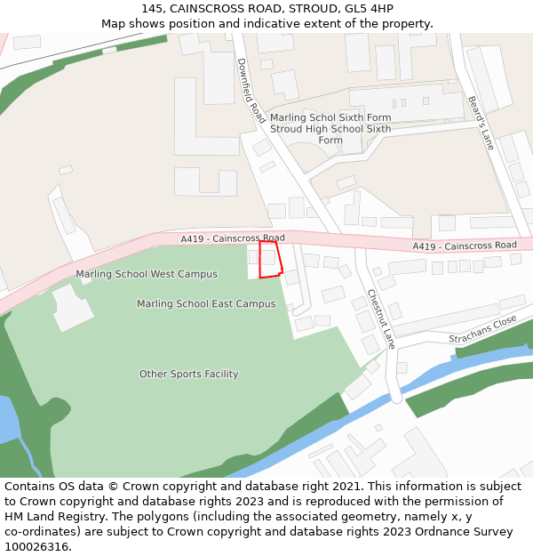 145, CAINSCROSS ROAD, STROUD, GL5 4HP: Location map and indicative extent of plot