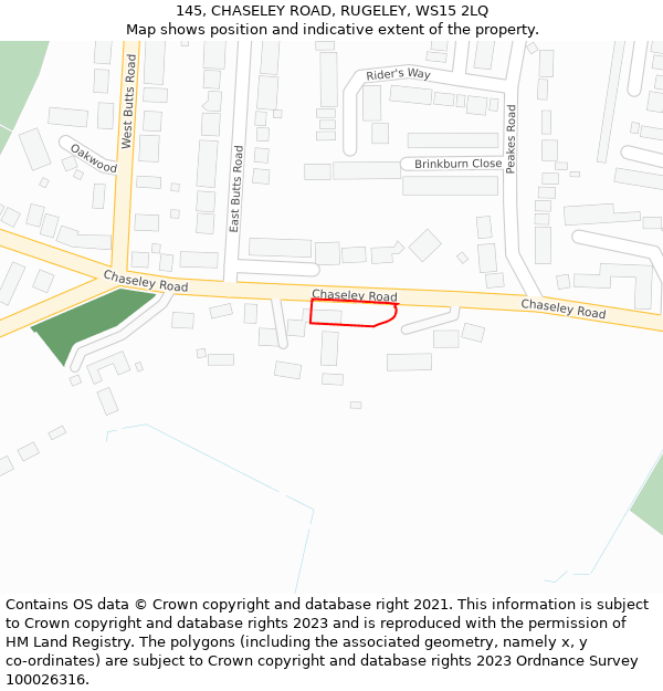 145, CHASELEY ROAD, RUGELEY, WS15 2LQ: Location map and indicative extent of plot