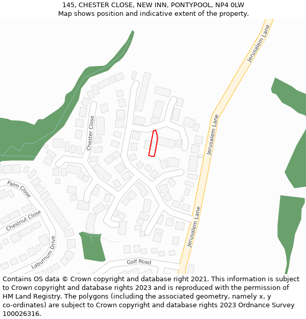 145, CHESTER CLOSE, NEW INN, PONTYPOOL, NP4 0LW: Location map and indicative extent of plot
