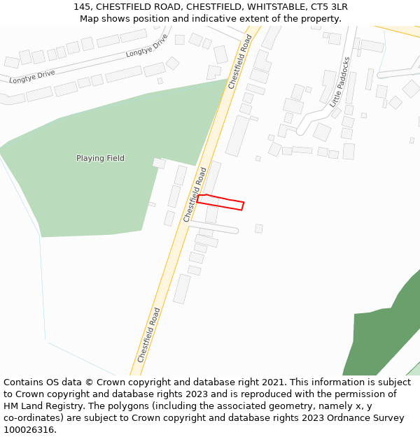 145, CHESTFIELD ROAD, CHESTFIELD, WHITSTABLE, CT5 3LR: Location map and indicative extent of plot