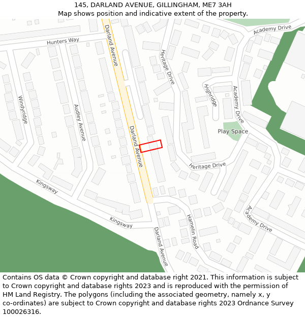 145, DARLAND AVENUE, GILLINGHAM, ME7 3AH: Location map and indicative extent of plot