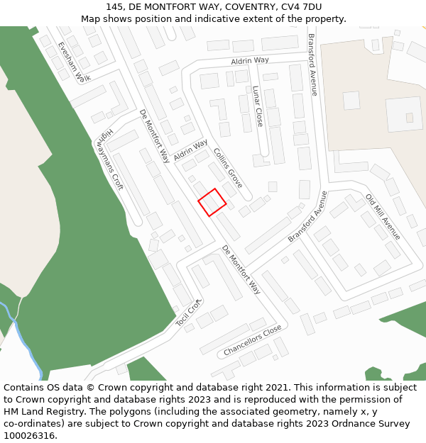145, DE MONTFORT WAY, COVENTRY, CV4 7DU: Location map and indicative extent of plot