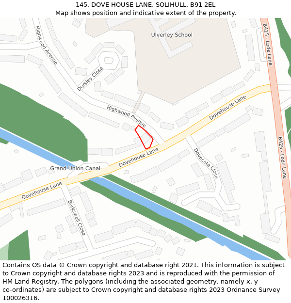 145, DOVE HOUSE LANE, SOLIHULL, B91 2EL: Location map and indicative extent of plot