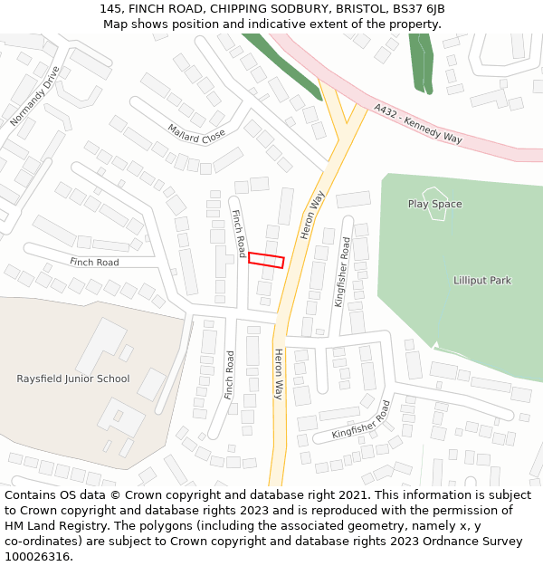 145, FINCH ROAD, CHIPPING SODBURY, BRISTOL, BS37 6JB: Location map and indicative extent of plot