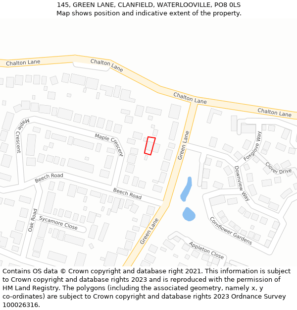 145, GREEN LANE, CLANFIELD, WATERLOOVILLE, PO8 0LS: Location map and indicative extent of plot