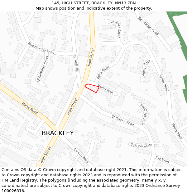 145, HIGH STREET, BRACKLEY, NN13 7BN: Location map and indicative extent of plot