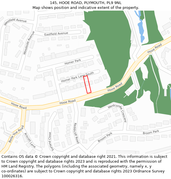 145, HOOE ROAD, PLYMOUTH, PL9 9NL: Location map and indicative extent of plot