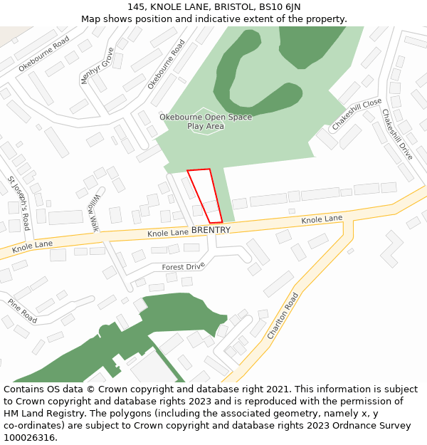 145, KNOLE LANE, BRISTOL, BS10 6JN: Location map and indicative extent of plot
