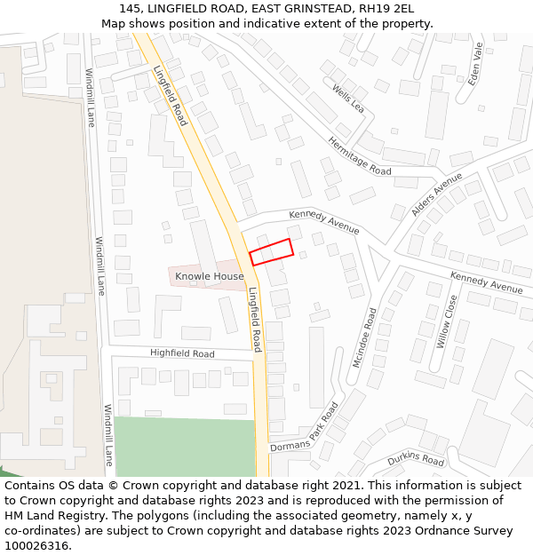 145, LINGFIELD ROAD, EAST GRINSTEAD, RH19 2EL: Location map and indicative extent of plot